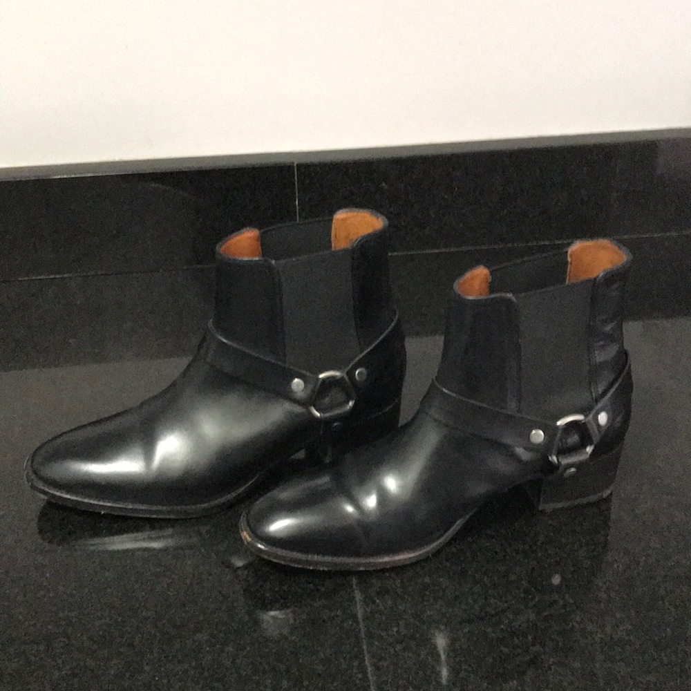 Frye black leather ankle boots